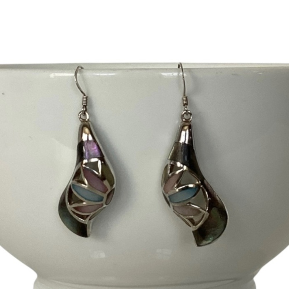 Mother Of Pearl Earrings 925 Sterling Silver Iridescent Pink Blue Purple Abalone
